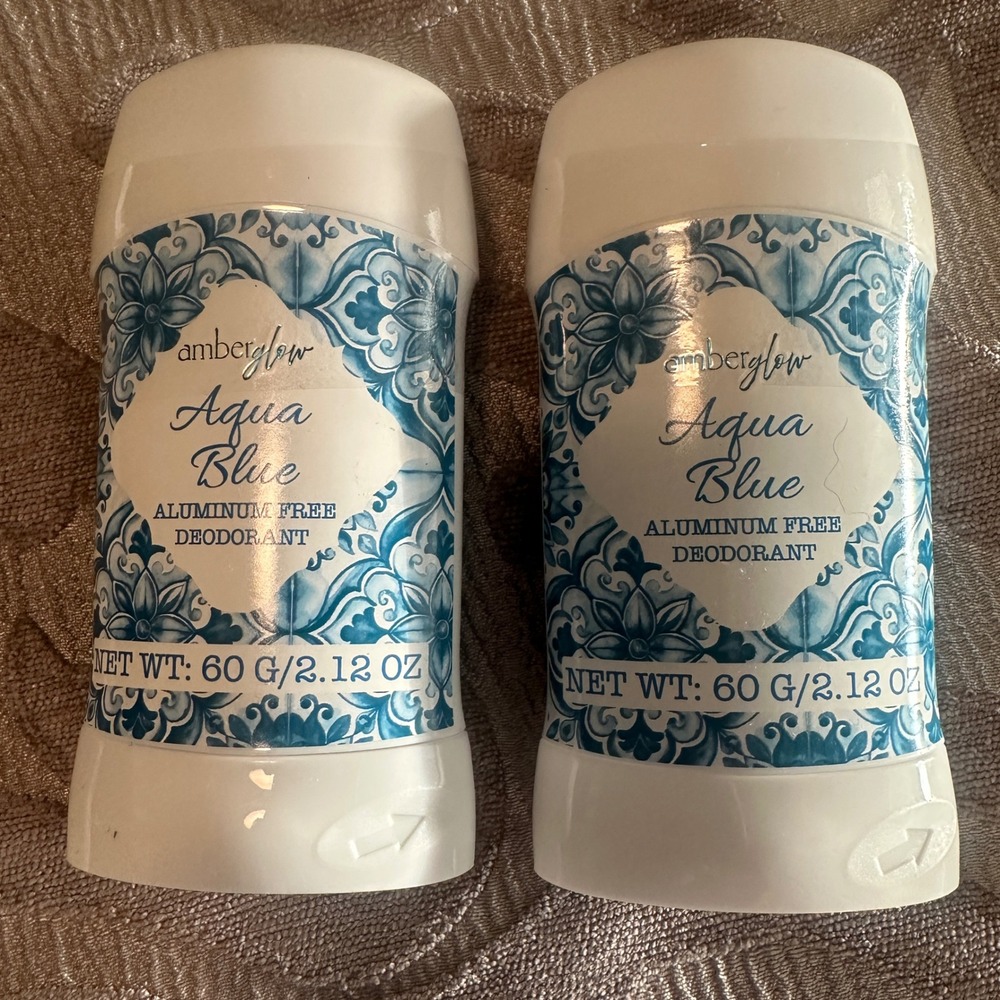 Amberglow Aqua Blue Aluminum Free Deodorant 2.12 oz 2 Pack Set 60g Each